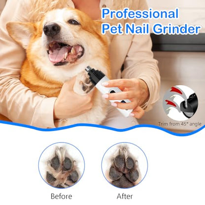 Silent Dog Nail Grinder, 2025 Upgraded Pet Nail Trimmer with 2-Speed Settings & 3 Grinding Ports, USB Rechargeable Dog Nail Clippers for Small, Medium & Large Pets