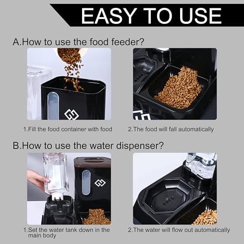 Gravity Cat Feeder & Automatic Water Dispenser – 3-in-1 Cat Feeding Station with Absorbent Feeding Mat, Spill-Proof Automatic Cat Feeder for Indoor Cats, Small Dogs & Multi-Pet Homes