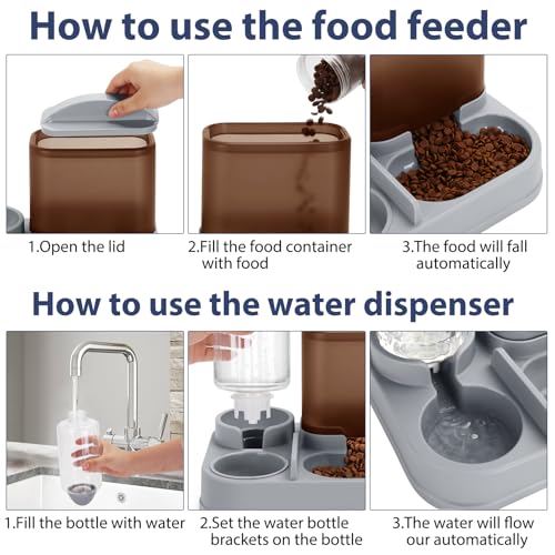 Yummy Sam Automatic Small Pet Feeder and Water Dispenser, 2 in 1 Gravity Cat Auto Pet Feeder and Waterer Set Feeder Dish for Small Medium Pets Dog Puppy Kitten (Brown·) - color: Brown·