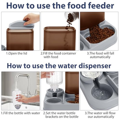 Yummy Sam Automatic Small Pet Feeder and Water Dispenser, 2 in 1 Gravity Cat Auto Pet Feeder and Waterer Set Feeder Dish for Small Medium Pets Dog Puppy Kitten (Brown·) - color: Brown·