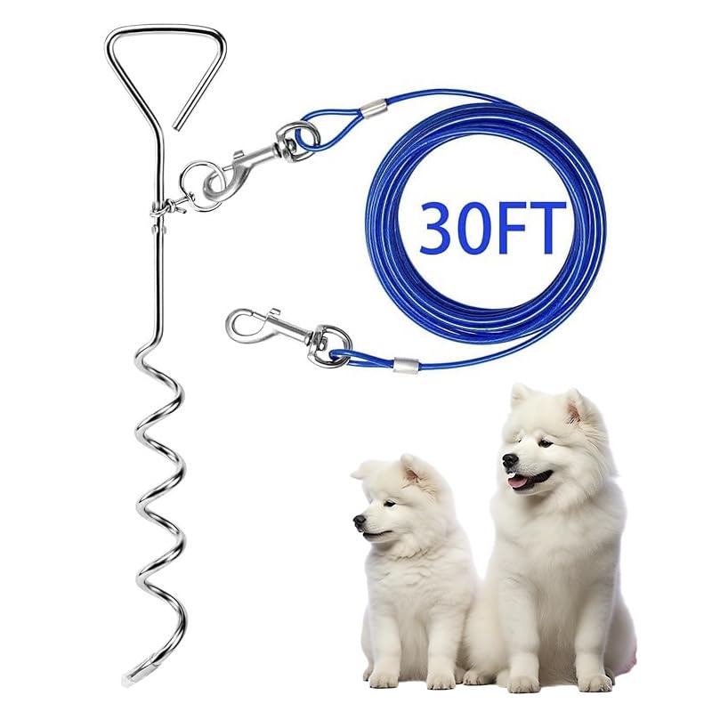 Dog Leash and Wooden Stake Set, Suitable for Large Dogs in Yards, Outdoor Dog Ground Anchor, Used for Yard Camping, Parks, Beaches (Pink) E