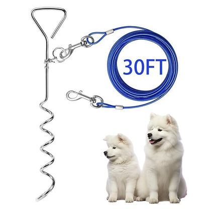 Dog Leash and Wooden Stake Set, Suitable for Large Dogs in Yards, Outdoor Dog Ground Anchor, Used for Yard Camping, Parks, Beaches (Pink) E