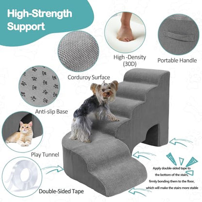 Dog Stairs for High Bed, Dogs Stairs for Small Dog, 6 Tiers Steps for Dogs to Get on Beds, 30 inches L Shape Pet Step Ramps for Old Cats, Injured Pets and Small Puppy