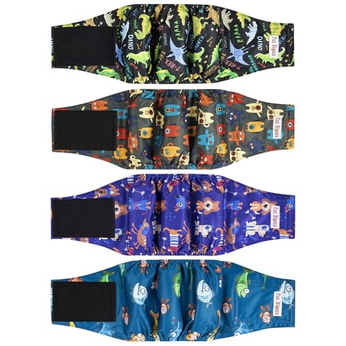 Male Belly Bands Dogs Diapers(4 Pack), Washable Reusable High Absorbing Boy Doggy Wraps Panties Doggie Puppy Pooping Potty Training Incontinence Marking Pañal para Perro X-Large - color: Bear Fish Robot Dinosaur, size: X-Large (22"-27")