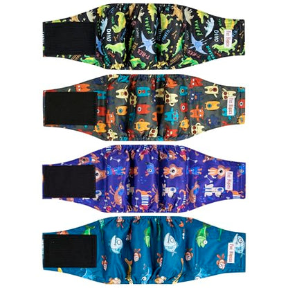 Male Belly Bands Dogs Diapers(4 Pack), Washable Reusable High Absorbing Boy Doggy Wraps Panties Doggie Puppy Pooping Potty Training Incontinence Marking Pañal para Perro X-Large - color: Bear Fish Robot Dinosaur, size: X-Large (22"-27")