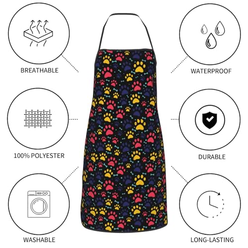 Dog Grooming Waterproof Apron with 2 Pockets, Cute Animals Puppy Dog Pets Apron - color: Red Yellow Paw