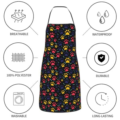 Dog Grooming Waterproof Apron with 2 Pockets, Cute Animals Puppy Dog Pets Apron - color: Red Yellow Paw