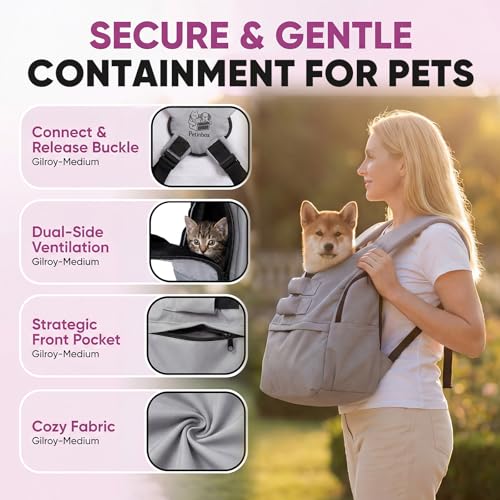 Dog Carrier Sling for Small Dogs 7–15 lbs, Hands-Free Front-Facing Pet Sling with Safety Leash, Support Mat & Adjustable Strap, Breathable Mesh, Machine Washable for Walking, Hiking, Travel (Grey)