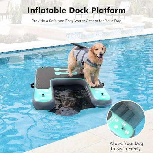Inflatable Dog Boat Ramp for Dogs Up to 240 lbs, Inflatable Dock Floating Platform with Anti-Slip EVA Foam Safe & Easy Water Access, Dog Ramp for Boat, Pools, Lakes, Boats, Docks, Green - color: Green