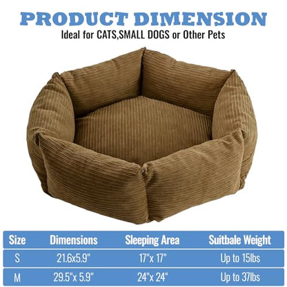 All-Season Stain Resistance Cat Dog Bed,Round Donut Pet Bed,Cord Washable Cat and Dog Beds with Removable Cover,Kitten Bed with Anti-Slip Bottom,Brown,29.5 * 5.9"