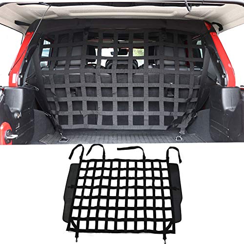 Pet Net Vehicle Safety Mesh Dog Barrier for Jeep Wrangler JK JL 4-Door 2007-2026, Fits Behind Rear Seat, Suitable for Medium, Large Pets, Easy to Install