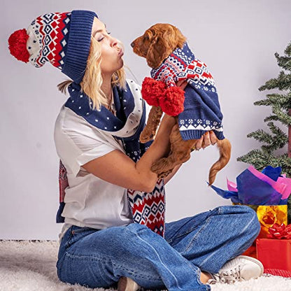 Blueberry Pet Sweater - Festive Fair Isle Mock-Neck Dog Sweater, Navy Blue, 10" Back Length, Cozy Dog Clothes - Perfect Christmas Sweater
