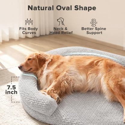 JOEJOY XL Orthopedic Dog Beds Large Sized Dog, Extra Large Washable Waterproof Oval Large Dog Bed with Removable Cover, Egg-Crate Foam Pet Bed with Bolster & Non-Skid Bottom, Light Grey, 42''x31'' - color: Light grey, size: XL(42"x 32"x 7")