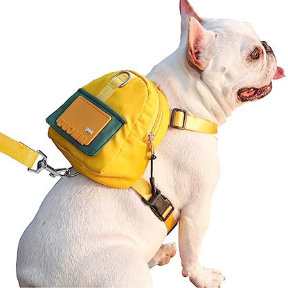 Dog Backpack Harness with Leash,Cute Pet Puppy Backpacks Bulid-in Dog Poop Bag Dispenser,Adjustable Pets Self Carrier Bag for Small Medium Dogs Travel Hiking Daily Walking(M, Yellow) - color: Yellow, size: Medium