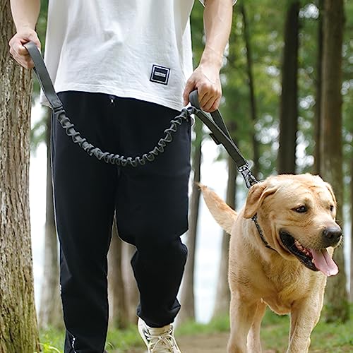 EXCELLENT ELITE SPANKER Military Bungee Dog Leash Elastic Leads Rope with 2 Padded Control Handle for Medium and Small Dogs (Black) - color: Black
