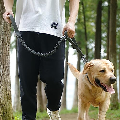 EXCELLENT ELITE SPANKER Military Bungee Dog Leash Elastic Leads Rope with 2 Padded Control Handle for Medium and Small Dogs (Grey) - color: Grey