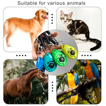 Pet Training Clicker with Wrist Strap - Dog Training Clickers for Puppy, Cat, Potty, Bird, Horse, Pet, Trainer Training Tools, Behavior Aids (Aqua + Jade Green + Blue + Lime Green)