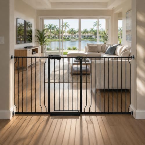 Extra Wide Baby Gate for Doorways 71.65"-85.82", 30.7" Tall, Pressure Mounted Dog Gate for Wide Doorways & Hallways, No Drill Walk-Through Safety Gate with Auto Close, One-Hand Open,Black - color: Black, size: 71.65"-85.82"(Extra Large Opening)