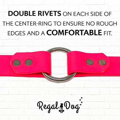 Regal Dog Products Large Pink Dog Collar with Heavy Duty Double Buckle & D Ring | Vinyl Coated, Custom Fit, Adjustable Biothane Dog Collar | Chew Resistant Waterproof Center-Ring Collar for Dogs - color: Pink, size: Large
