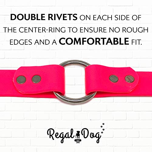 Regal Dog Products Medium Pink Dog Collar with Heavy Duty Double Buckle & D Ring | Vinyl Coated, Custom Fit, Adjustable Biothane Dog Collar | Chew Resistant Waterproof Center-Ring Collar for Dogs - color: Pink, size: Medium
