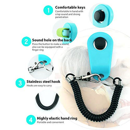 GLOGLOW Dog Training Supplies Pet Clicker Dog with Adjustable Wrist Strap and Finger for Obedience Training and Behavior Correction Clicker Nan (Sky Blue)