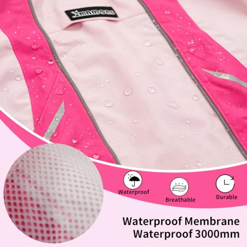 Waterproof Dog Raincoat, Windproof Breathable High Collar Rain Jacket with Leash Hole, Adjustable Pet Rain Coat with Reflective Stripes for Small Medium Large Dogs - color: Dark Pink&Pink, size: Medium