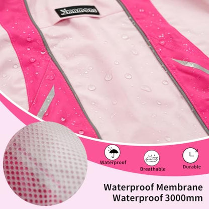 Waterproof Dog Raincoat, Windproof Breathable High Collar Rain Jacket with Leash Hole, Adjustable Pet Rain Coat with Reflective Stripes for Small Medium Large Dogs - color: Dark Pink&Pink, size: Medium