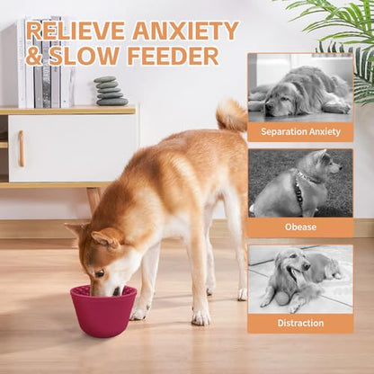 Dog Lick Bowl,Anxiety Relief Non-Slip Silicone Treat Bowl,Durable Anti-Choking Long-Lasting Enrichment Slow Feeder Licking Mat for Small Medium Large Breed,Freezable BPA Free Silicone Dishwasher Safe - color: Red, size: M-L