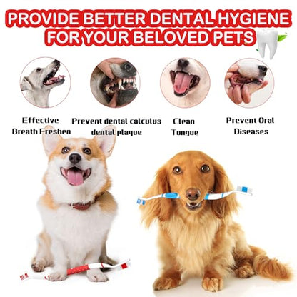 Dog Toothbrush pet Toothbrushes Finger Toothbrush Small to Large Dogs with Soft Bristles Non Slip Dual Head (8 pcs Dual Head + 4 pcs Finger Tooth Brush)