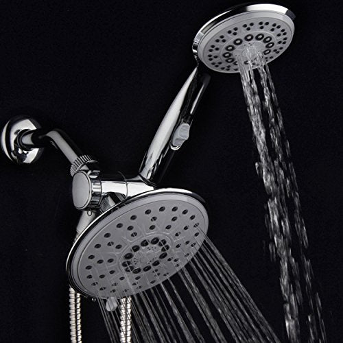 30-Setting 6 Inch Rain Shower Head with Handheld Shower Combo featuring Patented ON/OFF Pause Switch by Hydroluxe - Use Each Showerhead Separately or Both Together! Premium Chrome Finish - color: Gray Face