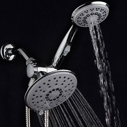 30-Setting 6 Inch Rain Shower Head with Handheld Shower Combo featuring Patented ON/OFF Pause Switch by Hydroluxe - Use Each Showerhead Separately or Both Together! Premium Chrome Finish - color: Gray Face
