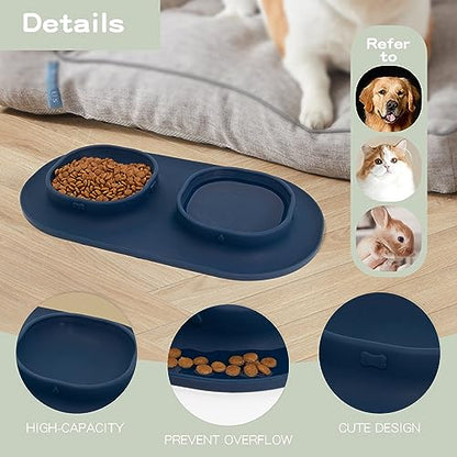 Dog Food Bowls Pet Bowls & Dog Water Bowls with No-Spill and Non-Skid, Feeder Bowls with Dog Bowl Mat for Small Medium Large Size Dogs Cats Puppy Pets, Dog Dishes (Blue) - color: Blue