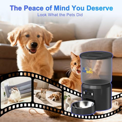 Automatic Cat Feeder with 2K Camera 5G WiFi 4L Timed Dry Food Dispenser APP Control, 15 Meals Programmable 1-20 Portion Per Day Dual Power Supply with Stainless Bowl for Multiple Pet Easy Clean
