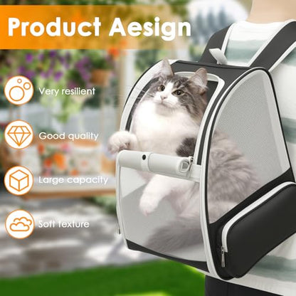 Cat Backpack Carrier, Pet Carrier for Small Dog Cat Puppy Kitten Bunny,Ventilated Mesh Design up to 15lbs, Foldable Animal Backpack Bag for Hiking Camping Travel (Grey)