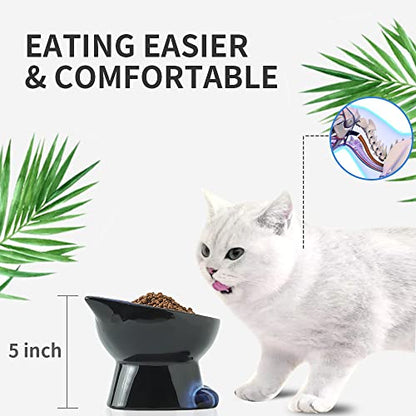 Nihow Slanted Elevated Cat Bowls: 6.25 Inch Ceramic Raised Cat Food Bowl for Protecting Pet's Spine - Microwave & Dishwasher Safe -Elegant Blue & Black (6.8 OZ /1 PC) - color: Blue & Black, size: 6.8 OZ