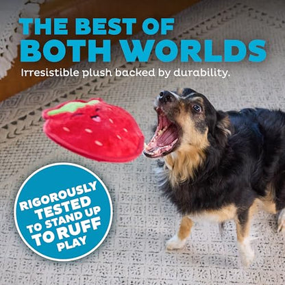 Outward Hound Tough Skinz Durable Squeaky Dog Toy with Two Tough Layers, Strawberry, Red, Medium - color: Strawberry, size: Medium