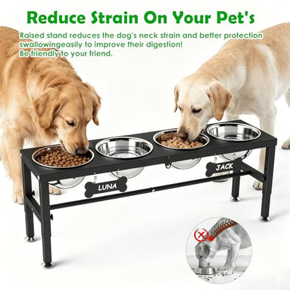 SHAINFUN Adjustable Height Dog Bowl Stand with 4 Bowls for Multi-Dog Homes– Elevated Dog Bowls for Large Breeds with Anti-Slip Mat, Raised Feeding Station with Stainless Steel Bowls - color: Black-1.7L-Four