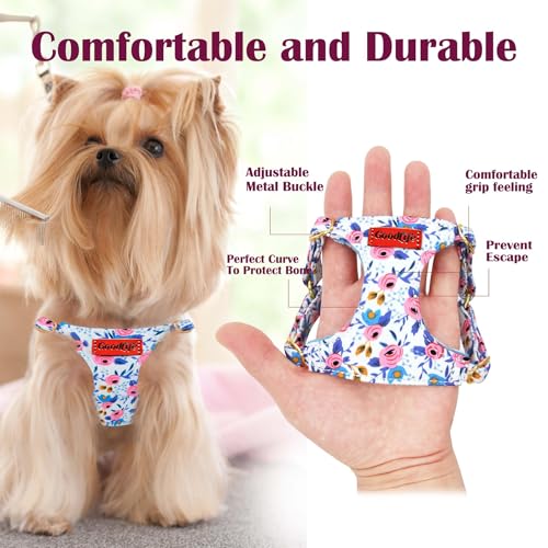 OaaXbbECco No Pull Floral Pattern Puppy Harness,Soft Adjustable Dog Harness Vest and Dog Leash Set No Choke Escape Proof (Blue Rose, XS) - color: Blue Rose, size: XS