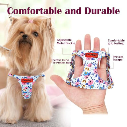 OaaXbbECco No Pull Floral Pattern Puppy Harness,Soft Adjustable Dog Harness Vest and Dog Leash Set No Choke Escape Proof (Blue Rose, XS) - color: Blue Rose, size: XS