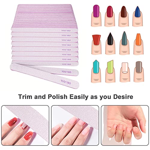 Nail File (200 Pcs), Bulk Emery Board Nail Files for Acrylic Nails and Natural Nails, 100/180 Grit Double Sided Emory Boards for Gel Nail Professional Reusable Washable Manicure Pedicure Kit Set Gray - size: 200 Pcs Rectangle 100/180 Grit