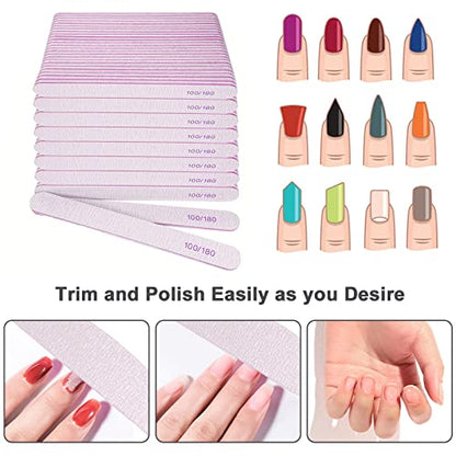 Nail File (200 Pcs), Bulk Emery Board Nail Files for Acrylic Nails and Natural Nails, 100/180 Grit Double Sided Emory Boards for Gel Nail Professional Reusable Washable Manicure Pedicure Kit Set Gray - size: 200 Pcs Rectangle 100/180 Grit
