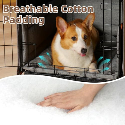 Calming 3-Piece Dog Crate Cover Set with Mat & Bumper Pad - Waterproof, Furniture Style Kennel Cover for 30-Inch Cages, Chew Resistant & Machine Washable, Gray - size: 30-Inch