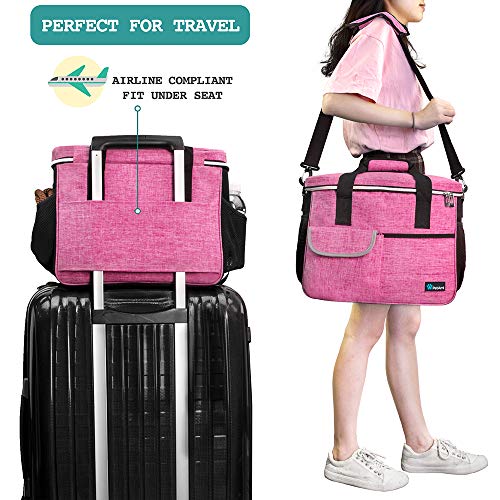 PetAmi Dog Travel Bag Organizer, Pet Travel Kit with 2 Food Containers & 2 Collapsible Dog Bowls, Pet Supplies Tote with Luggage Sleeve, Weekend Road Trip Camping Essentials, Pink, Medium - color: Pink, size: Medium - 14.5"L x 8"W x 12.0"H