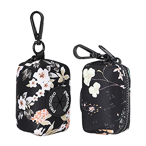 Petmolico Dog Poop Bag Holder Leash Attachment, Waste Bag Dispenser Zippered Pouch - 2 Pack, Fits Any Leash, Includes Free Roll of Bags, Yellow White Blooming - color: Yellow White Blooming