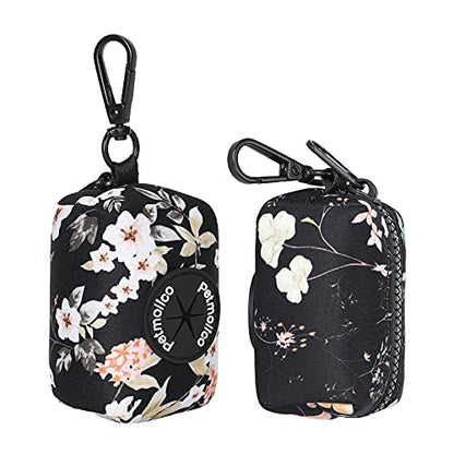 Petmolico Dog Poop Bag Holder Leash Attachment, Waste Bag Dispenser Zippered Pouch - 2 Pack, Fits Any Leash, Includes Free Roll of Bags, Yellow White Blooming - color: Yellow White Blooming