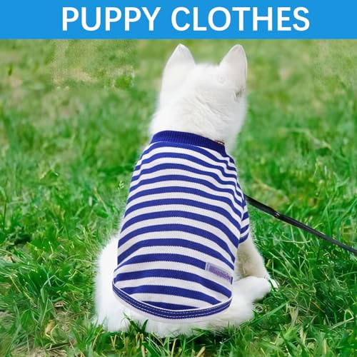 2 Pieces Stripe Dog Shirt for Small Dogs Summer Dog Clothes Cute Soft Puppy Clothes Bresthable Chihuahua Cat Clothes XS~XXL Pet Clothing (X-Small) - color: blue, size: X-Small