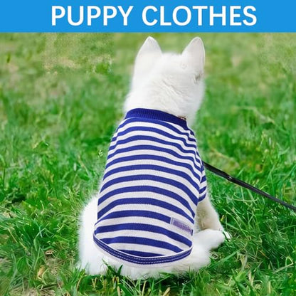 2 Pieces Stripe Dog Clothes for Small Dogs Summer Dog Shirt Cute Soft Puppy Clothes Bresthable Chihuahua Cat Clothes XS~XXL Pet Clothing (Blue, Medium) - color: blue, size: Medium
