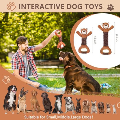 Letsmeet Squeaky Dog Toys - Plush Tug of War with Crinkle Paper, Interactive Pull Toy for Puppies to Large Dogs - color: brown2