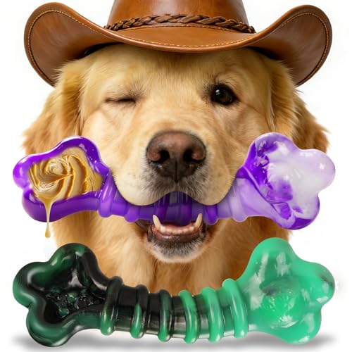 Kseroo 2-Pack Dog Chew Toys for Aggressive Chewers: Indestructible Dog Toys for Large Breed, Tough Dog Chew Bones to Keep Them Busy, A for Large Dogs - color: Purple & Green