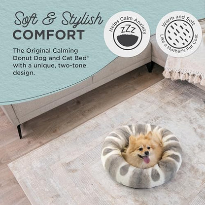 Best Friends by Sheri Patterned Lux Faux Fur Calming Donut Dog Bed, Gray, Small, 23x23 - color: Patterned Lux Grey, style: Small